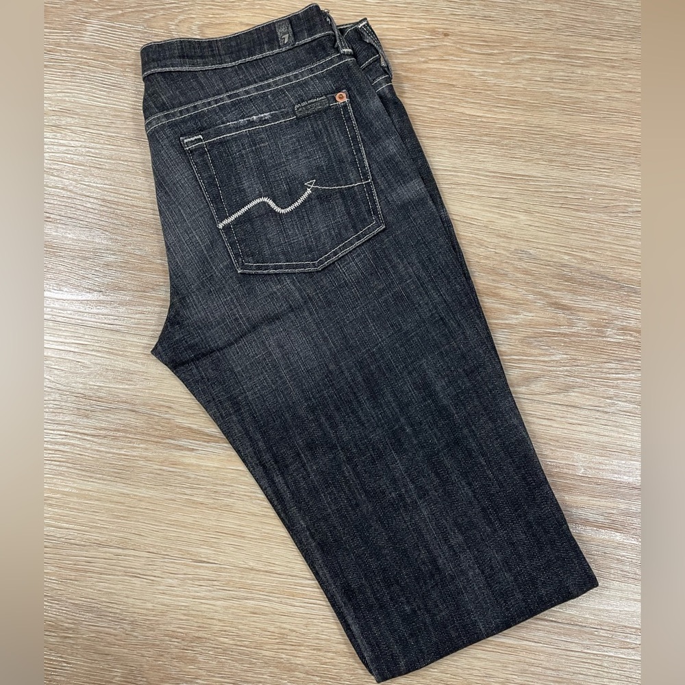 7 For All Mankind Black Straight Leg Jeans, Black Grey